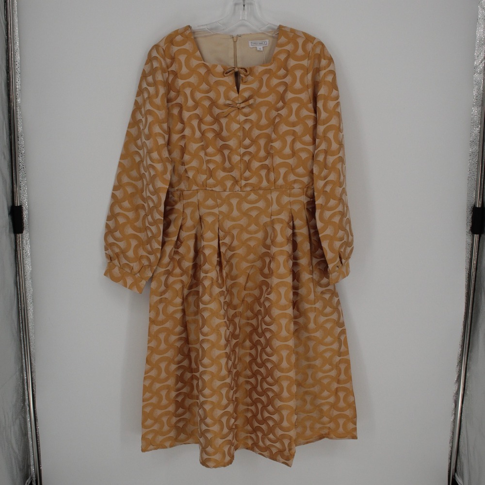 Sweet Salt NWT Women's Mustard Geo Print Long Sleeve Fit & Flare Dress Size S